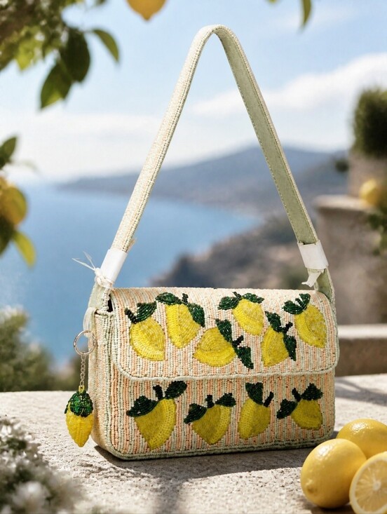 Handcrafted in India Handbags - NWT Viral Beaded Lemon Shoulder Bag & Matching Lemon Charm - Cottagecore Trendy